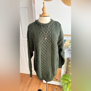 NEW The Irish Store Olive Green Wool Cable Knit Sweater Sz XL